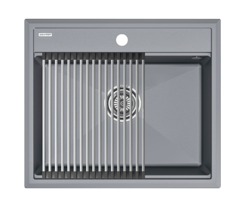 Мойка кухонная Paulmark PM115951-GRM+R375-BS 59х51 серый металлик/брашированная нержавеющая сталь